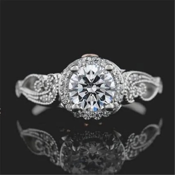 New Women’s 2pc/Set 935 Silver Engagement Diamond Ring - Picture 2 of 5